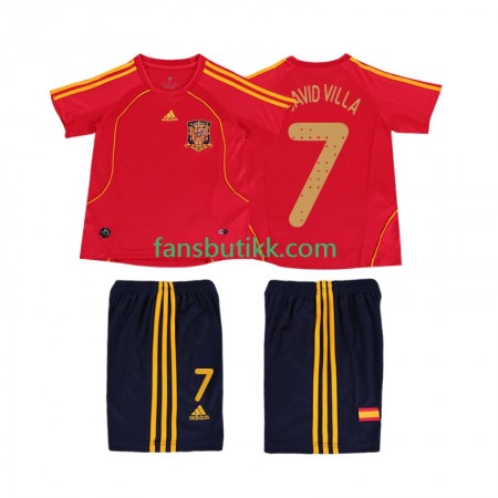 Fotballdrakt Spania DAVID VILLA 7 2008 Barn Retro Hjemmetrøye Kortermet
